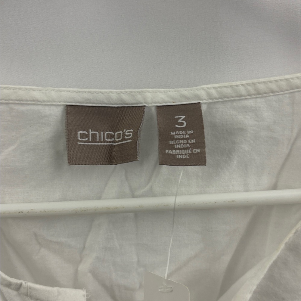 Chico’s Peasant Top 3/4 Sleeves Optic White Blouse Top Lace Up Tunic Women’s New - Picture 3 of 13